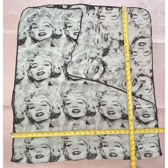 Marilyn Monroe Scarf Wrap Shawl – Pastel Cyan With Black Faces – 64"x29" - Picture 2 of 5